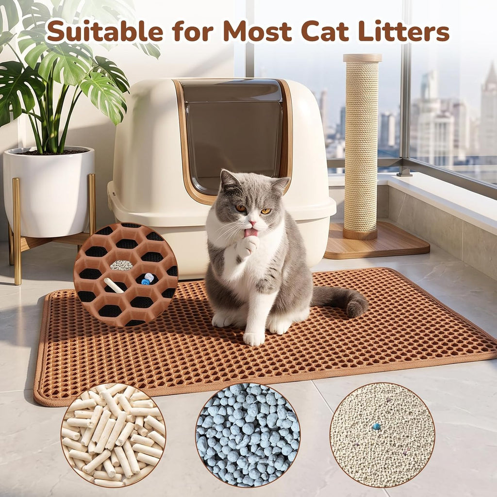 Cat Litter Mat 30"x24", Double Layer Waterproof Litterbox Mat, Brown