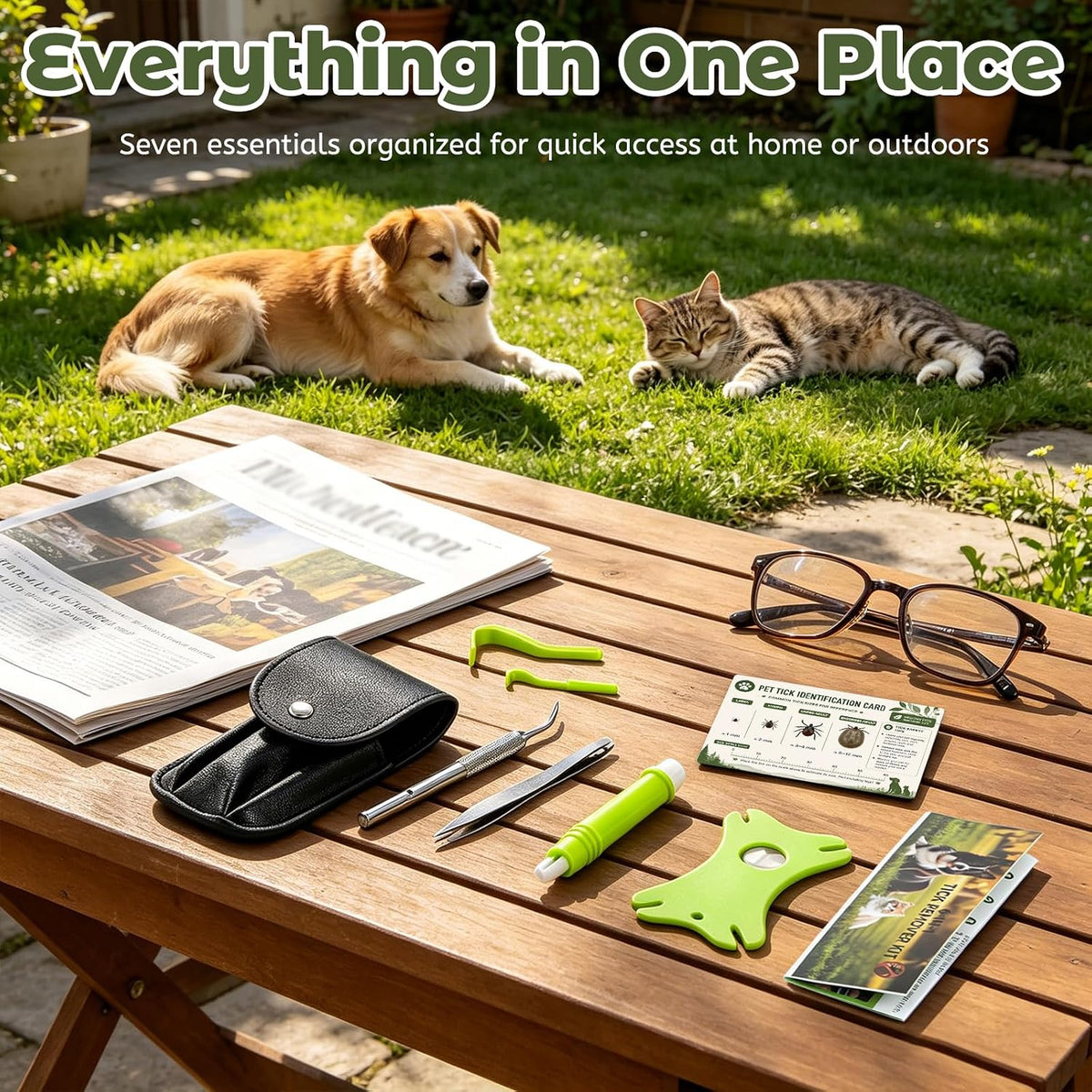 Tick Remover Tool Kit, 6-in-1 Professional Tick Removal for Dogs Cats Green