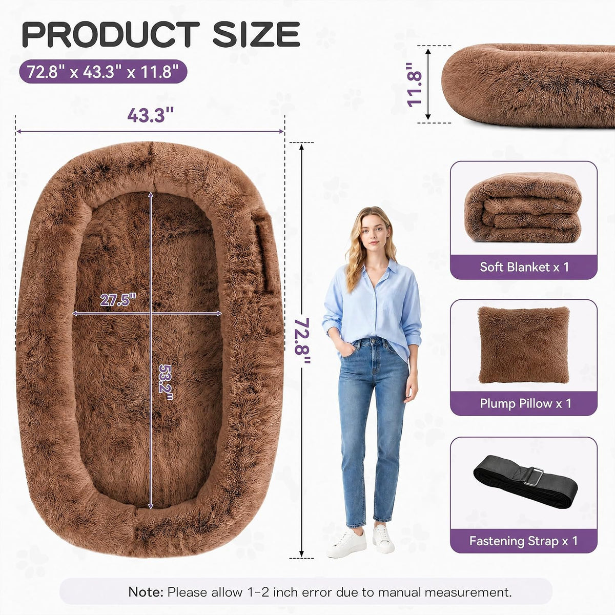 Human Dog Bed - Extra Large Dog Bed for Humans 71''x45''x12''