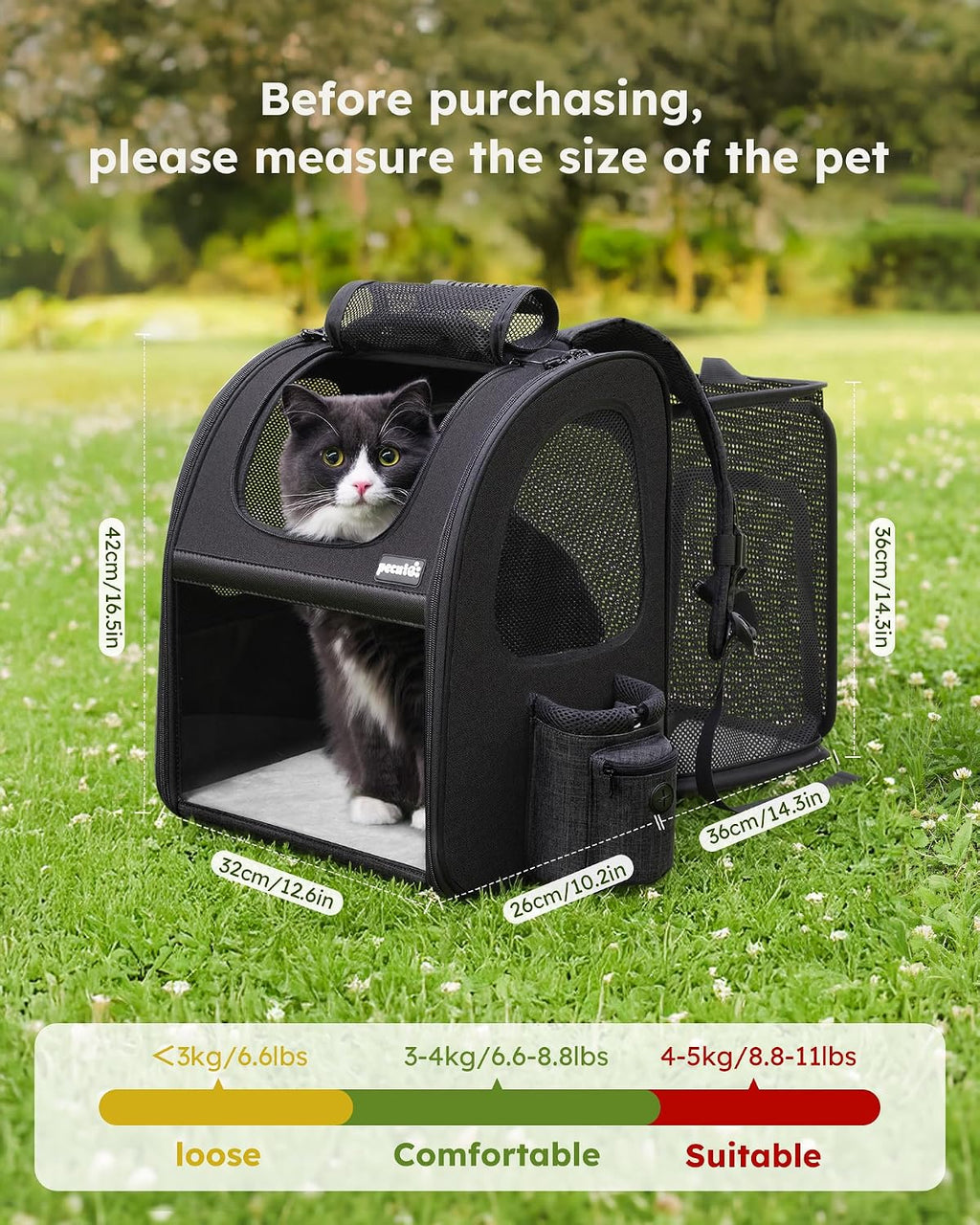 pecute Cat Backpack Expandable, Cat Backpack for Cat with Acrylic Window