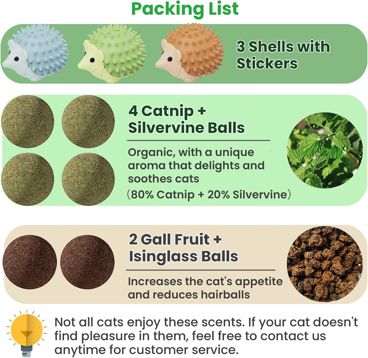 Catnip Toys with 6 Refill Catnip Balls & 3 Massage Shells