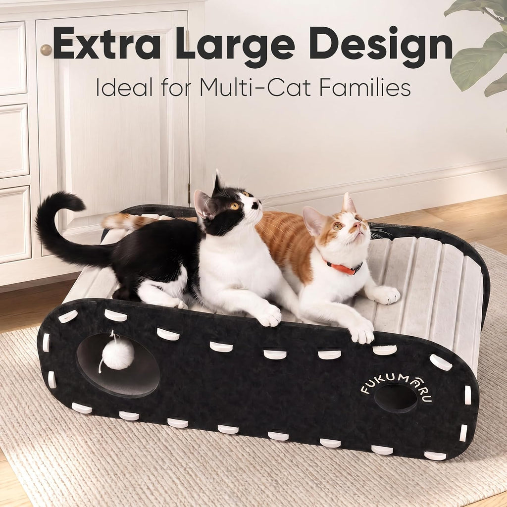FUKUMARU Cat Bed Cave Tunnel, 31.5 Inch, Cat House Condo Indoor, Black
