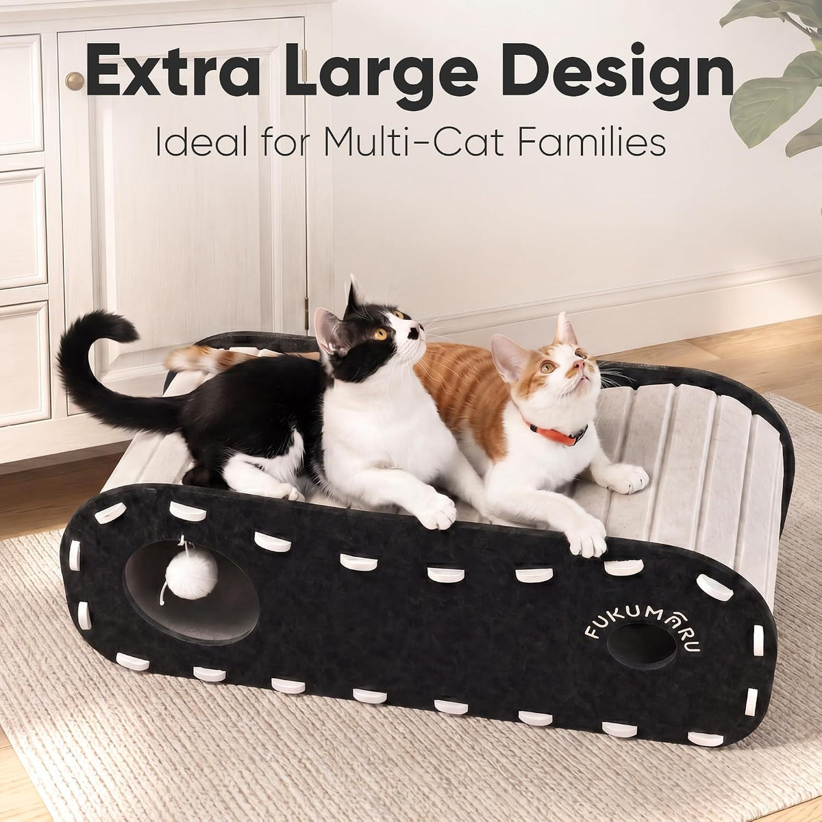 FUKUMARU Cat Bed Cave Tunnel, 31.5 Inch, Cat House Condo Indoor, Black