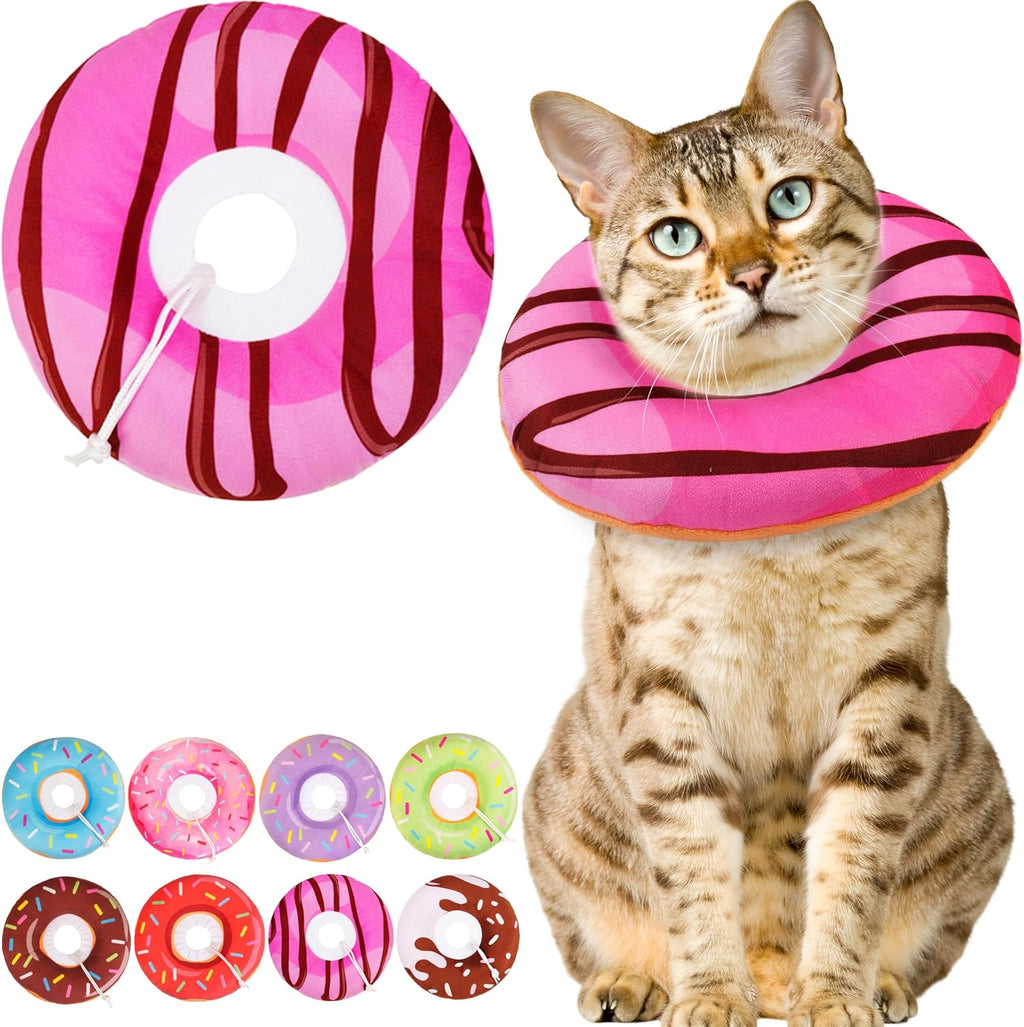 Cat Cone Collar Soft, Cute Cat Donut Collar After Surgery, Adjustable Kitten Recovery Cones to Stop Licking, Lightweight Neck Elizabethan Collars for Cats Kittens (Chocolate Pink, Medium)