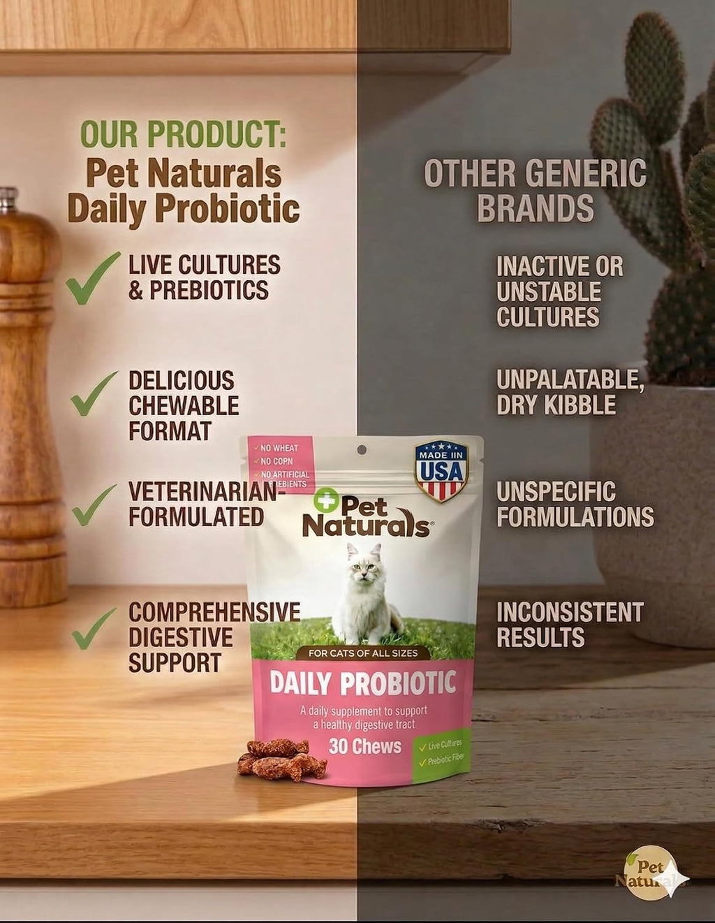 Pet Naturals Daily Probiotic Soft Chews for Cats, Digestive and Immune Support Supplement for Cats, 100 Million CFU Per Chew, Value Size, Duck, 160 Count