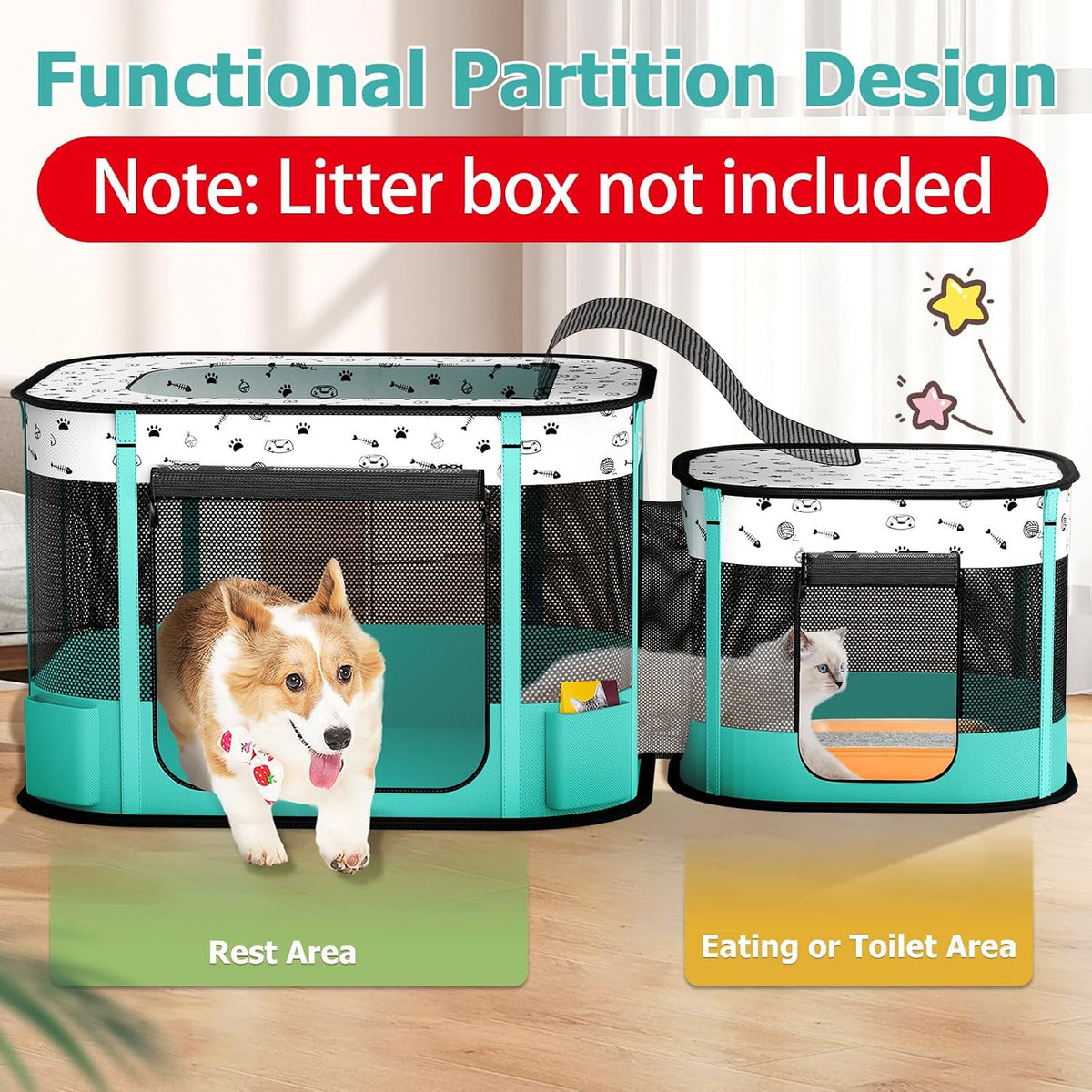 Cat Playpen, Portable Pet Dog Playpen, Foldable Kitten Puppy Play Pen