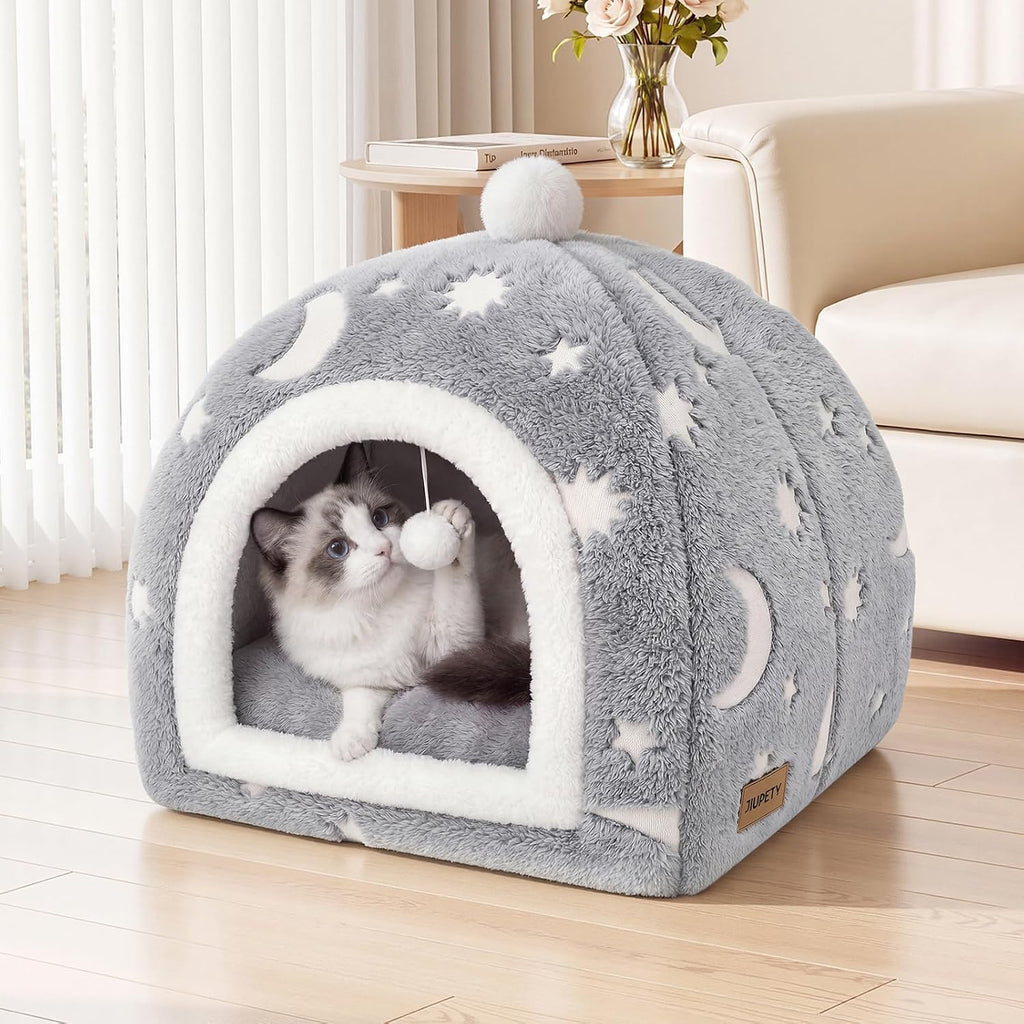 Glow in the Dark Cat Cave Bed, 2-in-1 Foldable Indoor Cat Tent Cat House