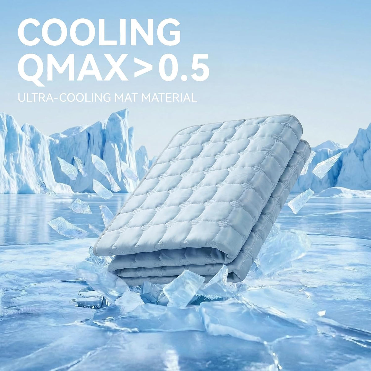 FunFurry Cooling Mat for Dogs，44"X32" Extra Large Pet Pad，Q-Max>0.5 Rapid Cooling Dense Weave Fabric，Washable Kennel Mat with Non-Slip Bottom (Light Blue, XL)