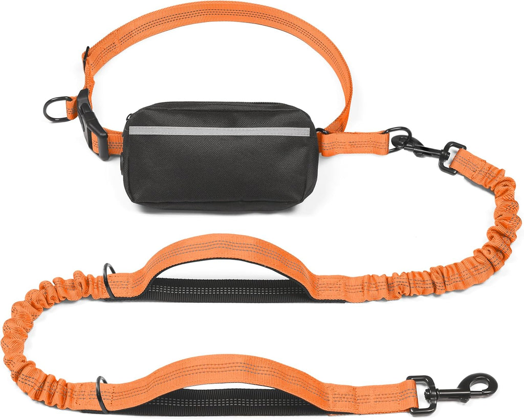 iYoShop Hands Free Dog Leash with Zipper Pouch, Large, 25-120 LBS, Orange