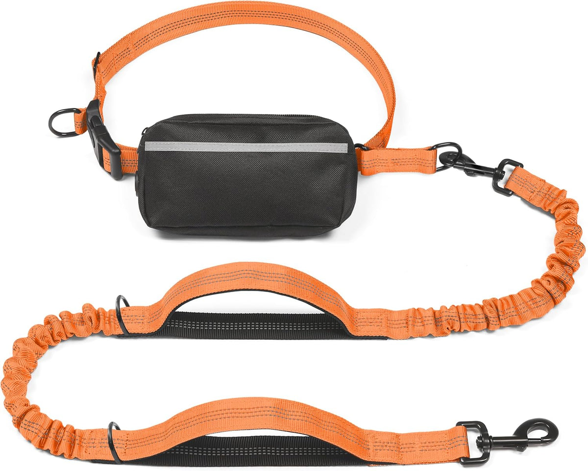 iYoShop Hands Free Dog Leash with Zipper Pouch, Large, 25-120 LBS, Orange