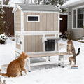 GoWoodHut Outdoor Cat House Weatherproof Cats Shelter for Feral Kitten Pet Houses for 1-2 Small Animlas 2 Story Wooden Houses for Indoor Outdoor Cats with Escape Doors (2 Story Cat House-73TI)
