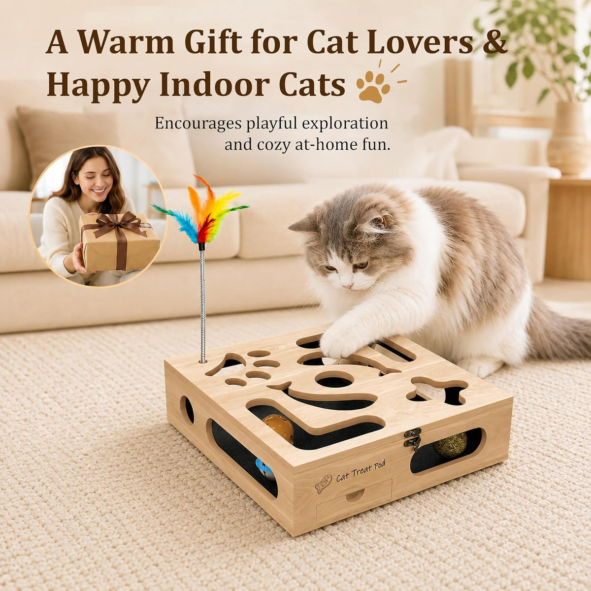 Cat Nail Scratch Puzzle Enrichment Box, Nail File Box with Flip-Top Lid