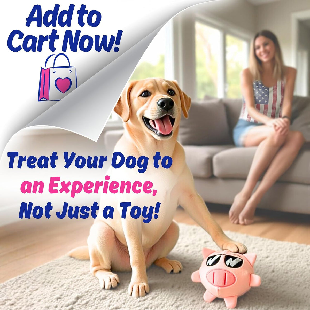 Dog Toy for Aggressive Chewers, Tough Squeaky Chew Ball, Large Breeds Gift | Super Strong, Durable Soft Plush Pig, No Stuffing Inside; Interactive for Puppies, Medium & Big Pets in a Birthday Gift Box