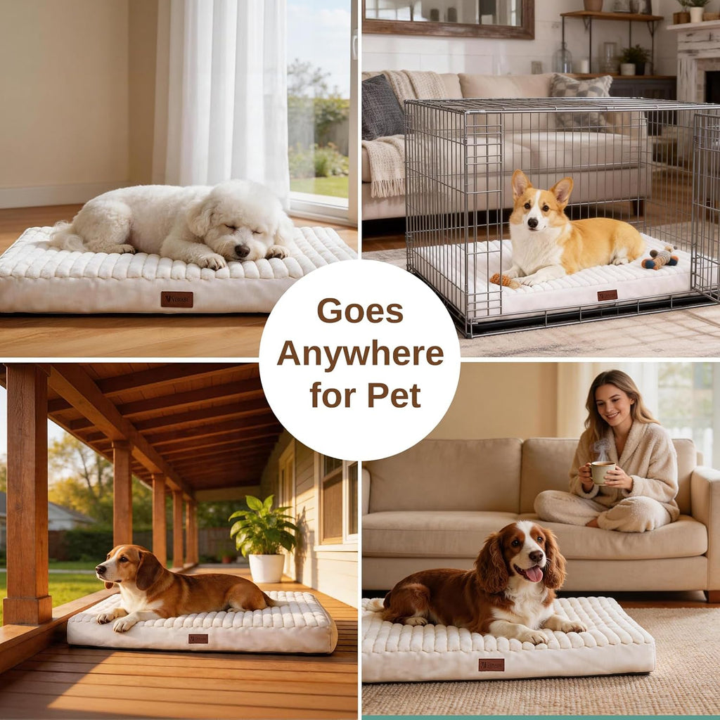 Orthopedic Dog Bed for Large Dogs,Firm Egg Crate Foam,Non-Slip Bottom,Beige