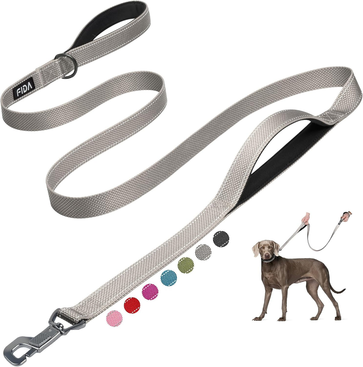 Fida Heavy Duty Dog Leash for Medium Large Dogs, 6 FT, Dual Padded Handles