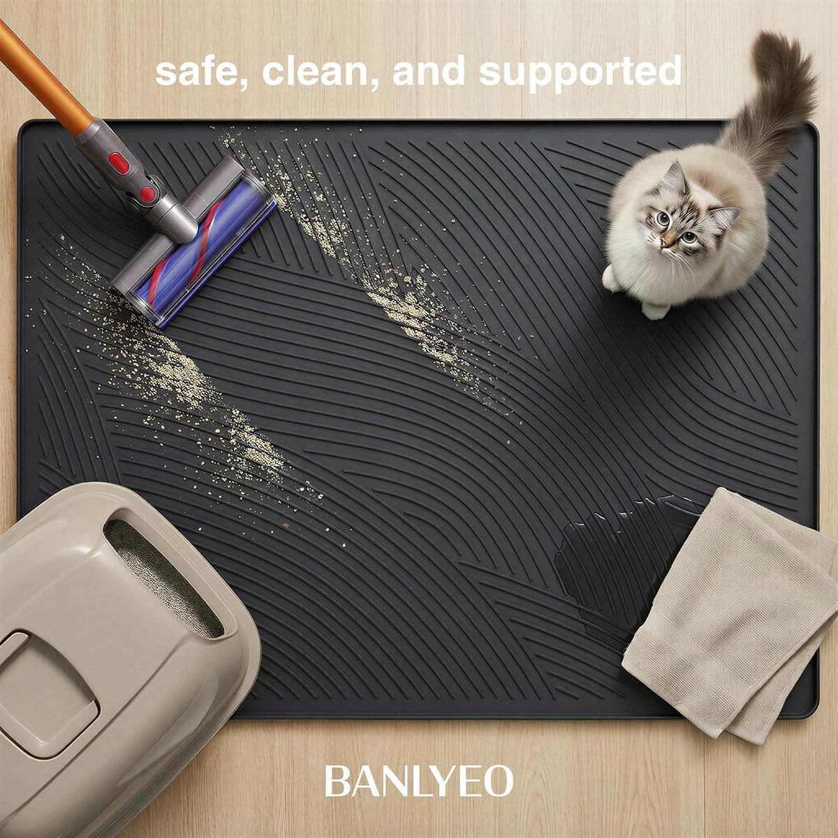 Cat Litter Box Mat - SM Small Medium Size 24 x 17 in, Water Proof, Kitty Litter Trapping Mat, Easy to Clean, Scatter Control, Odorless, Pet Supplies for Indoor Cats, Dark Gray