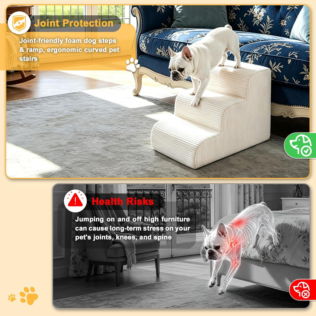 Dog Stairs for Small Dogs, 3-Steps Pet Ramp for Couch Bed, 15" H