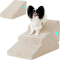 Ahpmeoa Dog Stairs for Small Dogs 16’’ H, 3-Step Dog Steps for Bed, Beige