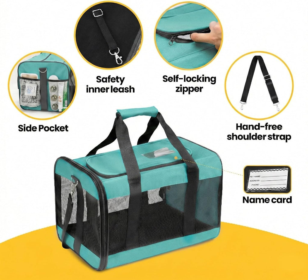Conlun Dog Carrier Soft Sided, Large Cat Carrier up to 20 Lbs,Turq L