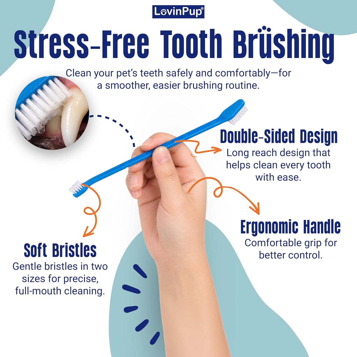 Double-Sided Dog Toothbrush Set – Cat & Dog Toothbrushes (2-Pack) | Pet Toothbrushes w/Soft Bristles – Long Handle & Gentle Cleaning Design for Pet Dental Care, Plaque & Tartar Removal at Home 