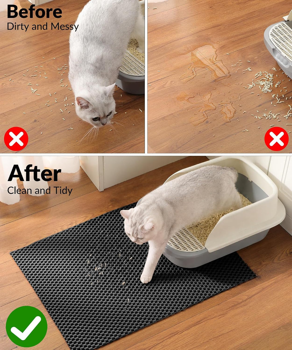 Cooyes Cat Litter Mat - Cut to Fit Any Place, 23"x17" Litter Trapping Mat | for Litter Box, Easy to Clean, Waterproof & Non-Slip Kitty Pad, Scatter Control to Protect the Floor (Black)