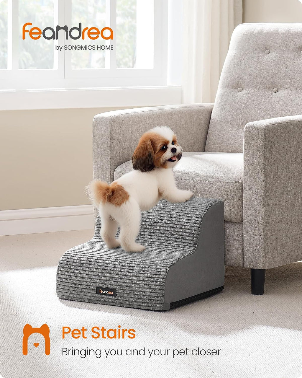 Feandrea 2-Step Dog Stairs, Waterproof, Anti-Slip, Gentle Slope