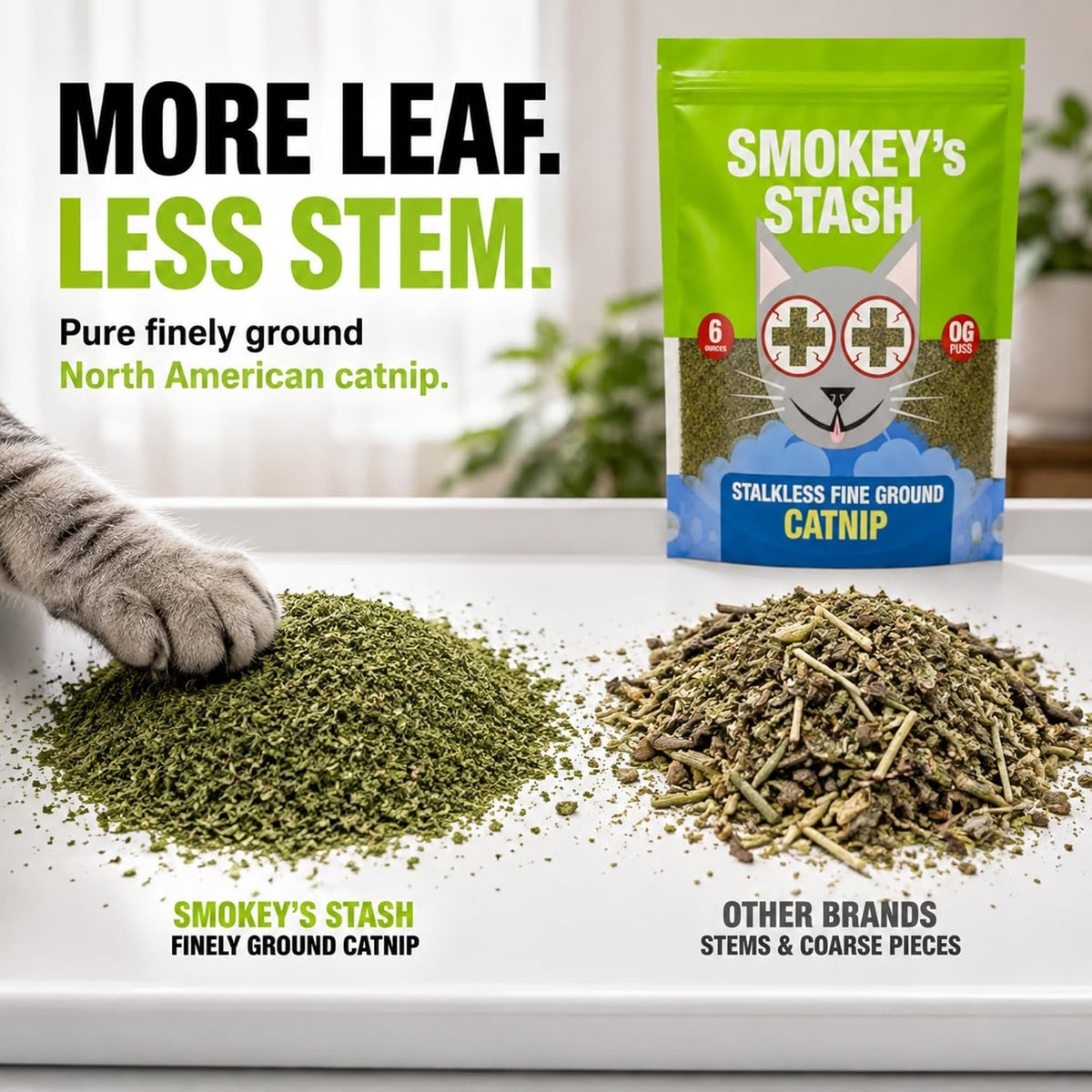 Smokey's Stash Catnip Stalkless Dried Ground Premium Bulk 6 Ounce Bag Strong Cat nip for Cats…