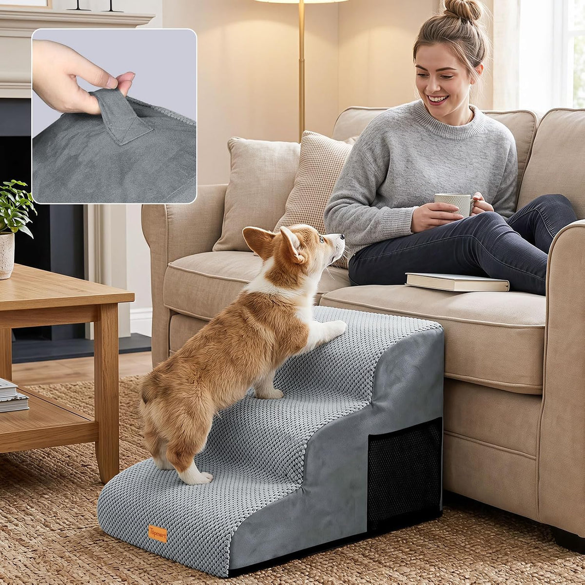 Dog Stairs for Small Dogs, 3-Step Non-Slip Foam Pet Steps for Couch Bed