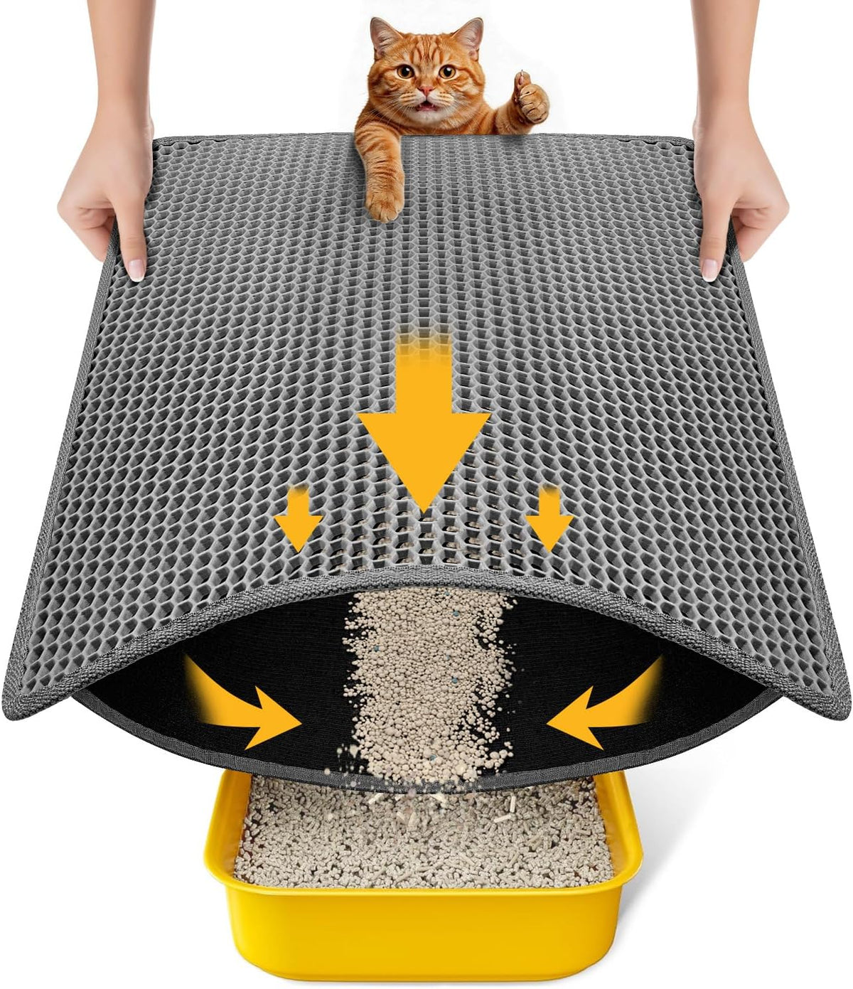 Cat Litter Mat, Upgrade Super Waterproof Back Layer Litter Box Mat, Non Slip, Durable, Soft on Paws Kitty Trapping Matt (24"x18", Gray)
