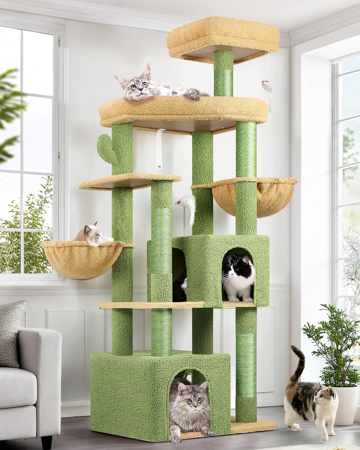 Globlazer Cactus Sturdy Cat Tree for Indoor Cats 20 lbs, S68, Green