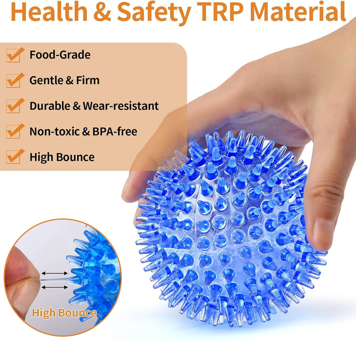 6 Pack Squeaky Spiky Dog Balls, Puppy Chew Toys for Teething, Medium | Food-grade TPR Rubber Durable, Interactive Fetch Floating Dog Pool Ball Toy for Chewers for Small Medium