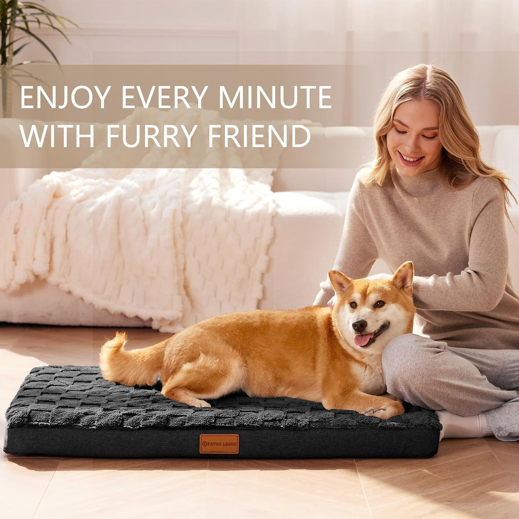 Patas Lague Orthopedic Large Dog Bed Washable Pet Crate Mat 56''X40'' Black