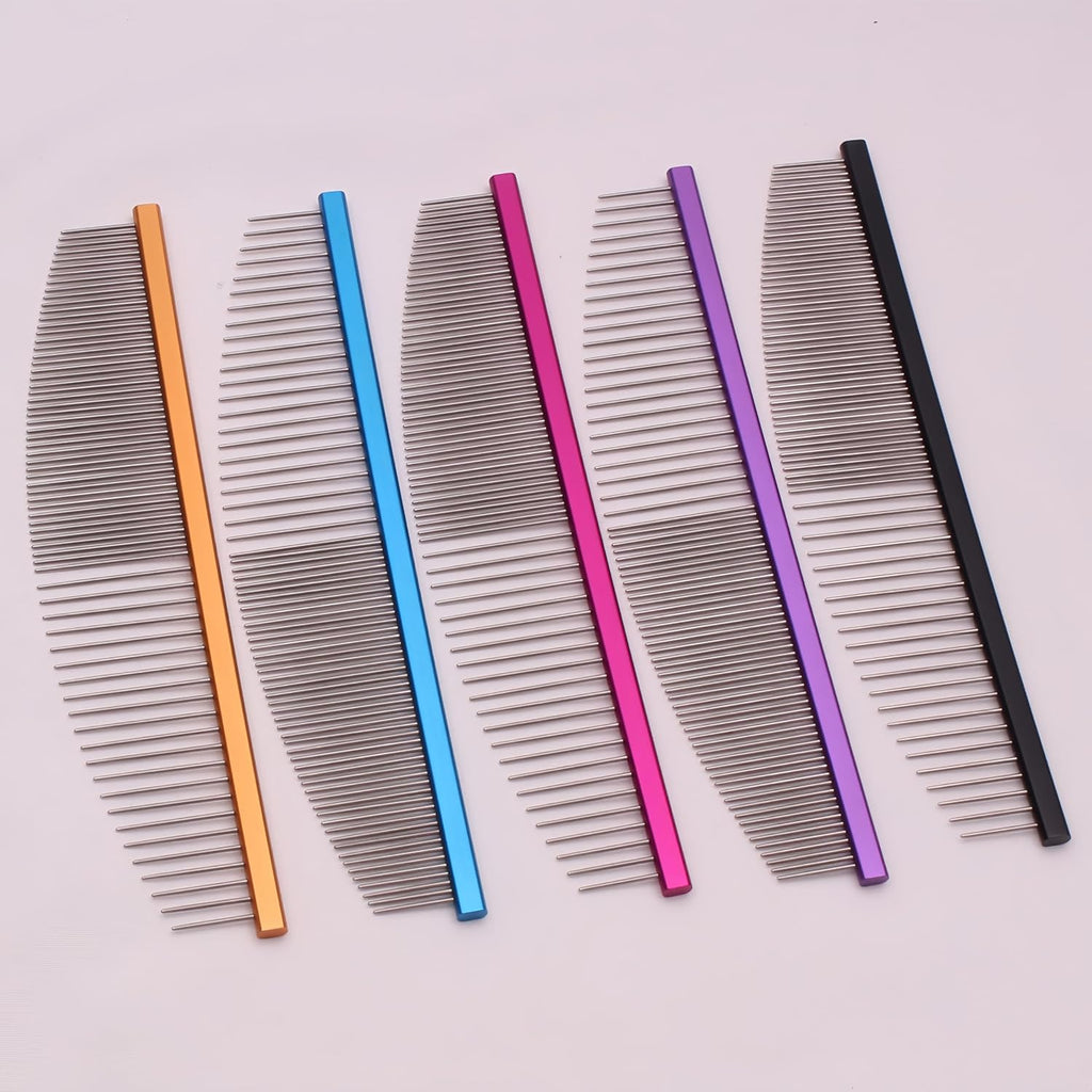 6.57" Crescent Dual-Tooth Wide/Fine Metal Pet Comb for Dogs & Cats