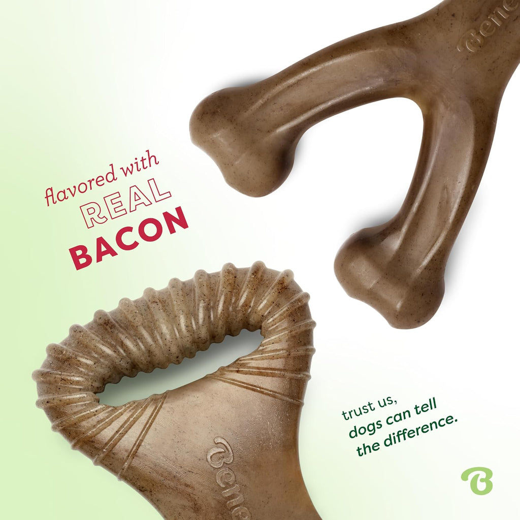 Benebone Wishbone/Dental Durable Dog Chew Toys, Real Bacon, 2 Count Medium (Pack of 8)