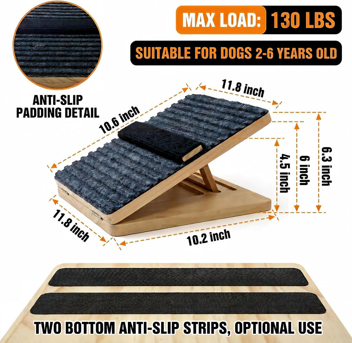4 Pack Wooden Adjustable Dog Stairs Ramps, 3-Level Adjustable Triangular Pet Ramp, Indoor & Outdoor Portable Dog Steps with Anti-Slip Mat, Suitable for Dogs, Cats, Elderly and Injured Pets (4)