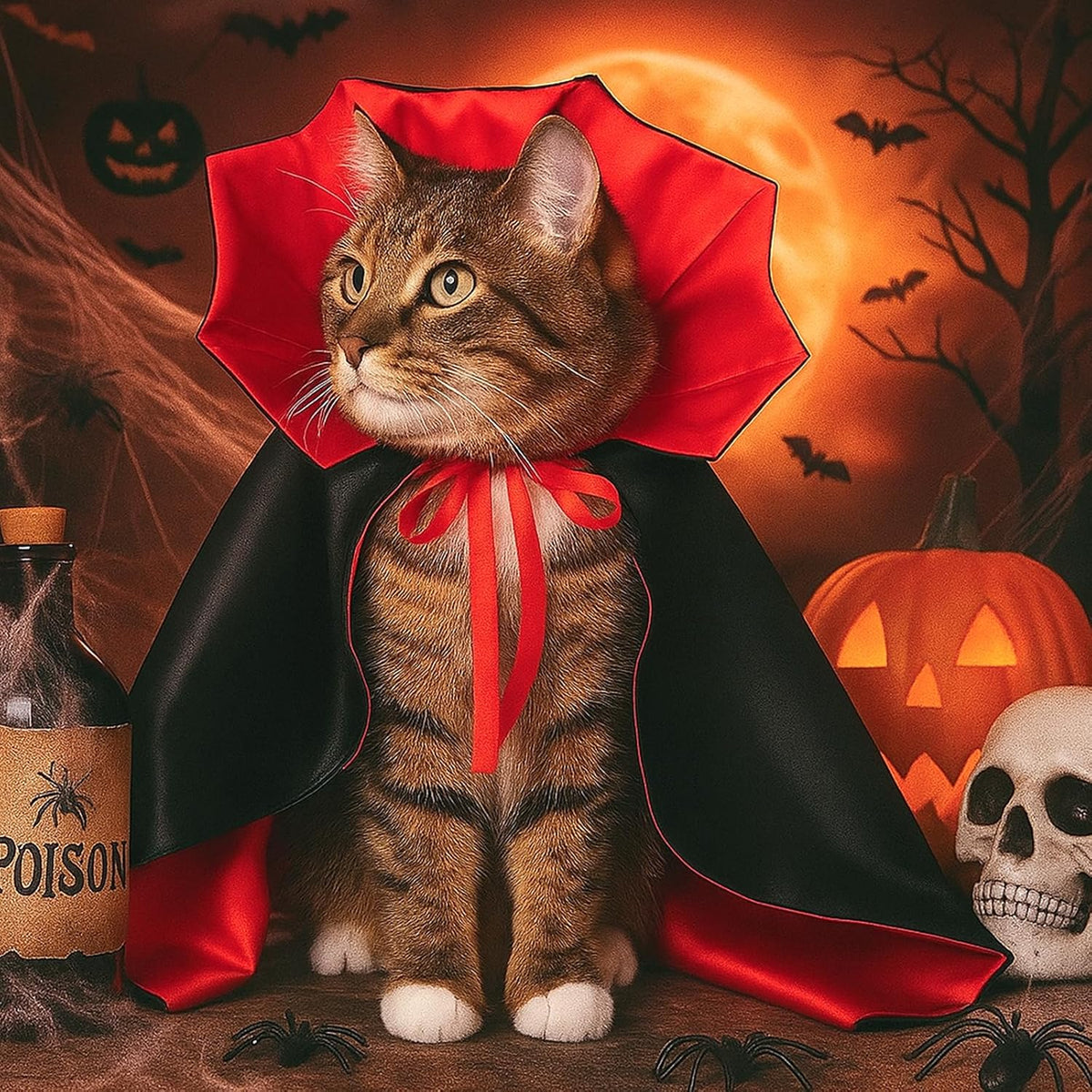 Halloween Vampire Cloak Costume,Stand-Collar Pet Cape Accessories