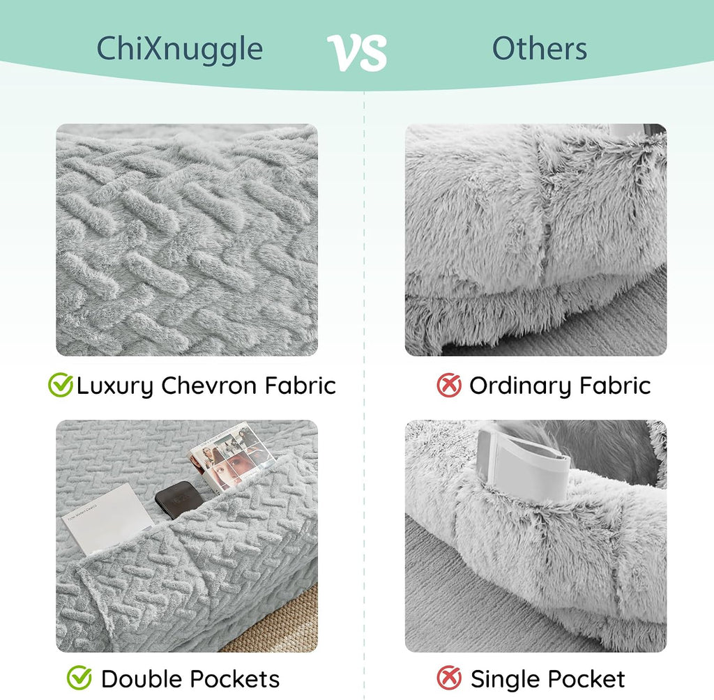 ChiXnuggle Orthopedic Human Dog Bed,with Faux Fur Washable Cover,Blanket