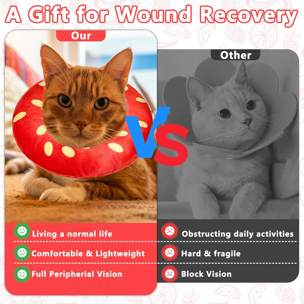 Cat Cone Collar Soft, Cat Recovery Cone (Strawberry, M)