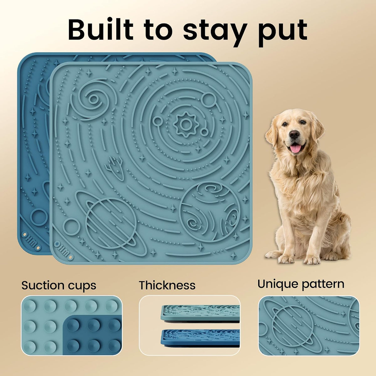 OHMO Large Lick Mat for Dogs&Cats, Space Pattern, 2pcs, Dark&Light Blue | Pet Enrichment Toys, Slow Feeder, Textured Silicone Surface, Strong Suction Cups, Anxiety&Boredom Relief, Easy-Clean