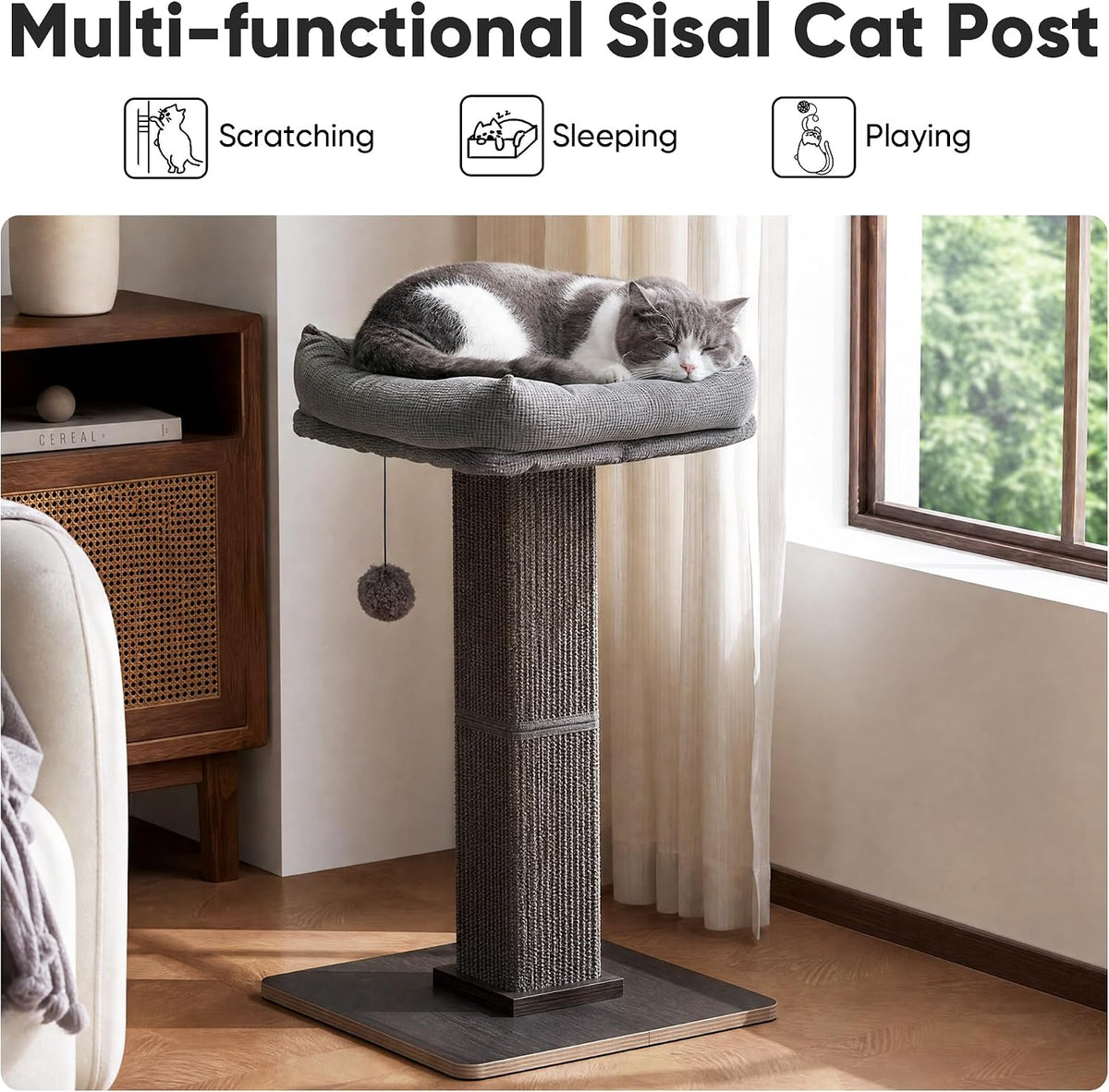 FUKUMARU Retro-Style Cat Scratching Post with Perch for Indoor Adult Cats