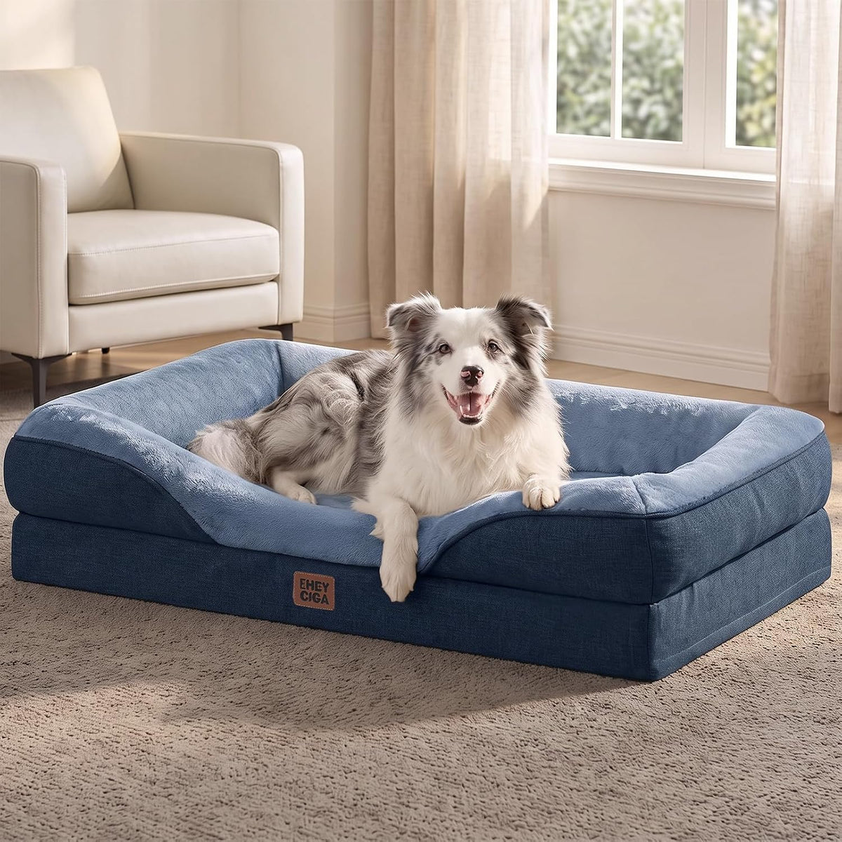 EHEYCIGA Orthopedic XL Dog Bed for Large Dog, Memory Foam Dog Couch, Navy