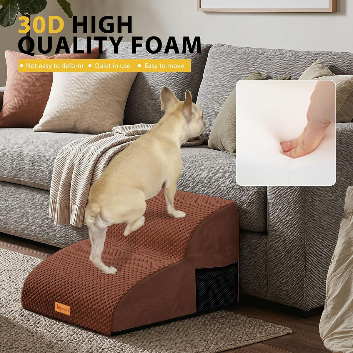 2-Step Dog Stairs for Small Dogs, Non-Slip Foam Pet Steps for Low Couch Bed