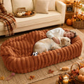ChiXnuggle Orthopedic Human Dog Bed,Striped Faux Fur Washable Cover,Blanket