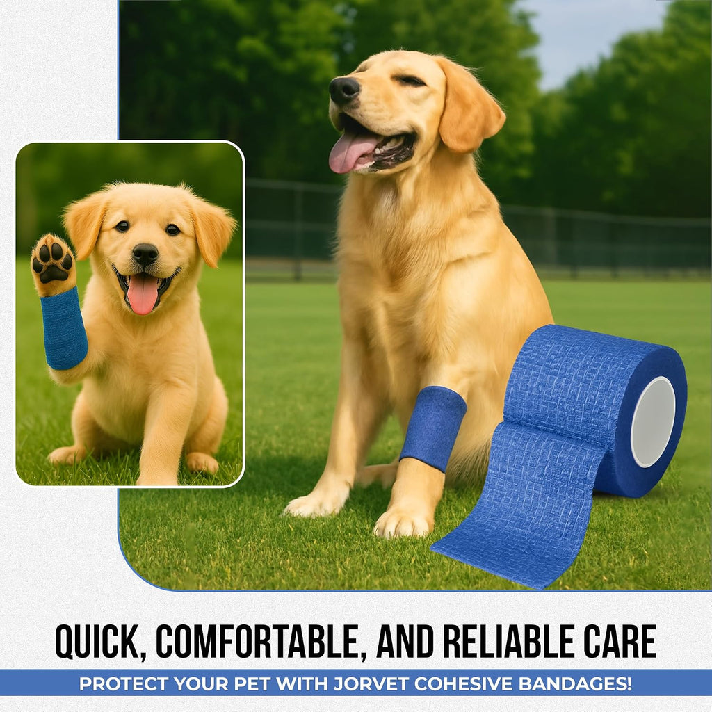JorVet 4" x 10 Yards Cohesive Bandages for Pets | Self-Adhesive, Easy Tear Wraps for Wound Care | Secure, Individually Wrapped Vet Tape | Navy Blue | Pack of 12