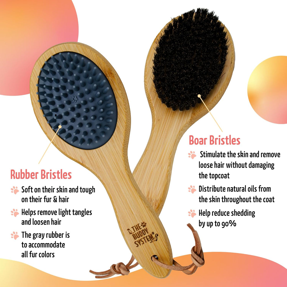 The Buddy System - Combo Bristle Pet Brush, 2-in-1 Brush