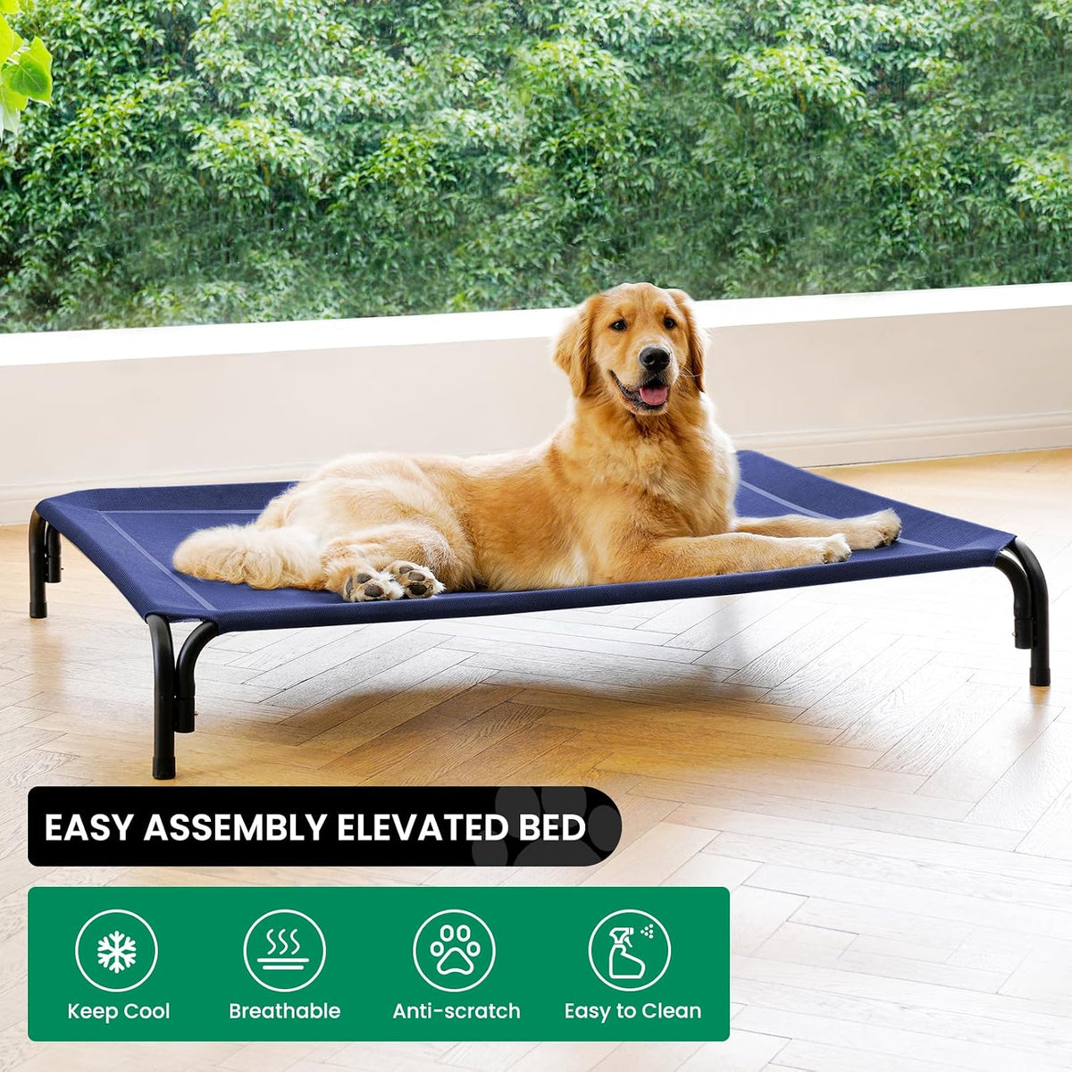 Elevated Dog Bed Outdoor Cooling Raised Cot for Medium Dogs, Blue 35.4in