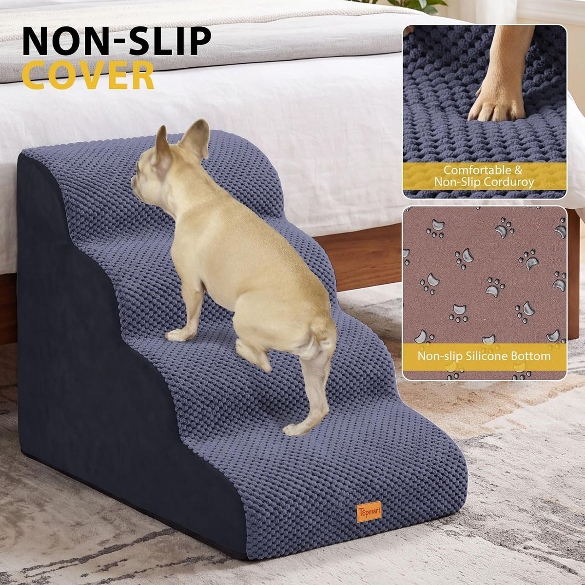 4-Step Dog Stairs for Small Dogs, Non-Slip Foam Pet Steps for High Beds