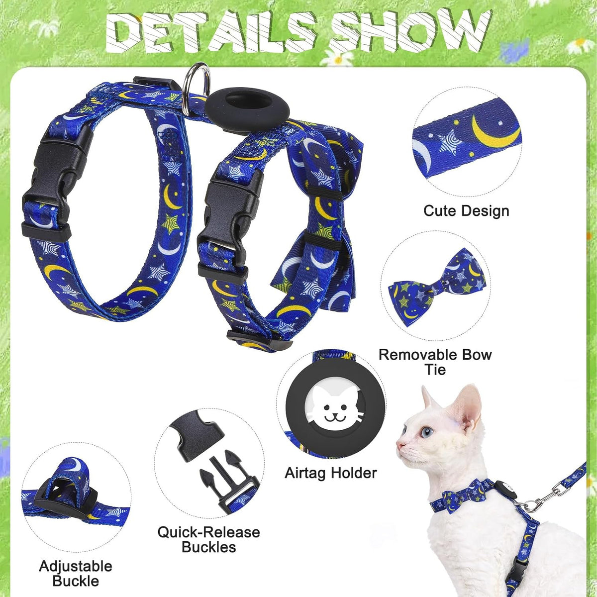 EXPAWLORER Cat Harness and Leash Set Escape Proof Vest with AirTag Holder