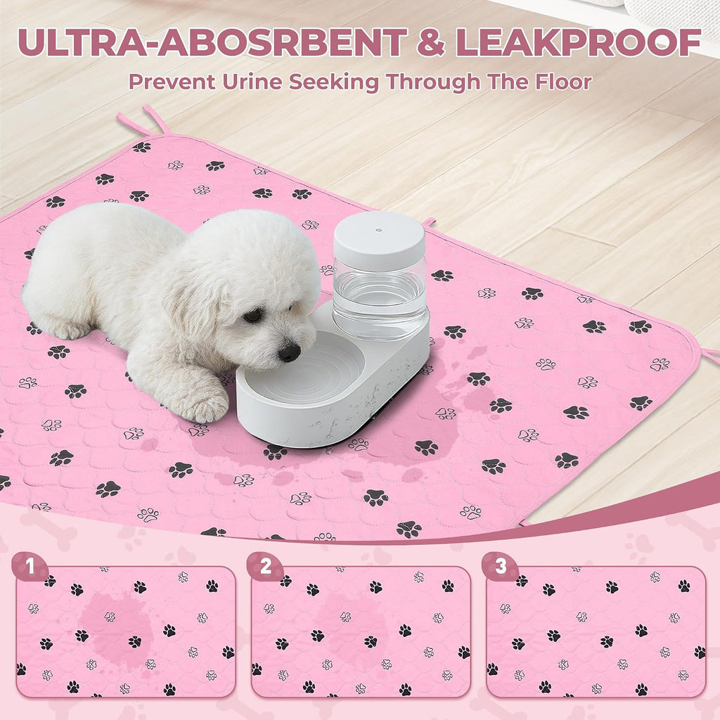 Fostanfly Washable Dog Pee Pads, Ultra-Absorbent, 31"x36"-2 Pack, Pink | Leak-Proof, Waterproof, Non-Slip, Large Reusable Pee Pads for Puppy Potty Training, Crate and Playpen with 8 Tie Straps