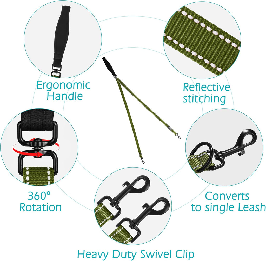 PetBonus Two Point Control Dog Leash, No Tangle Training Walking Leashes